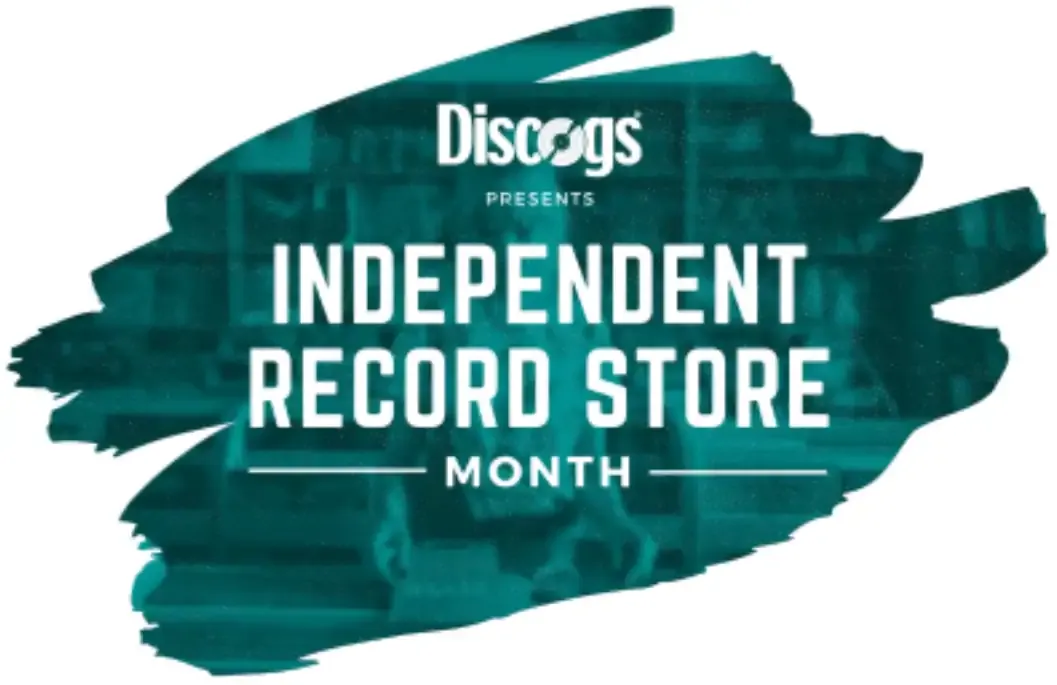 Independent record store month event promotion with Discogs logo and vibrant graphic design.