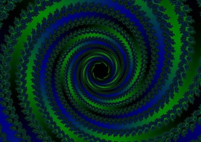 Fractal spiral pattern in green and blue colors, digital abstract art for graphic design or digital art projects.