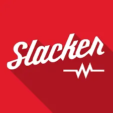 Slacker radio app logo with red background and white text emphasizing music streaming and audio entertainment.