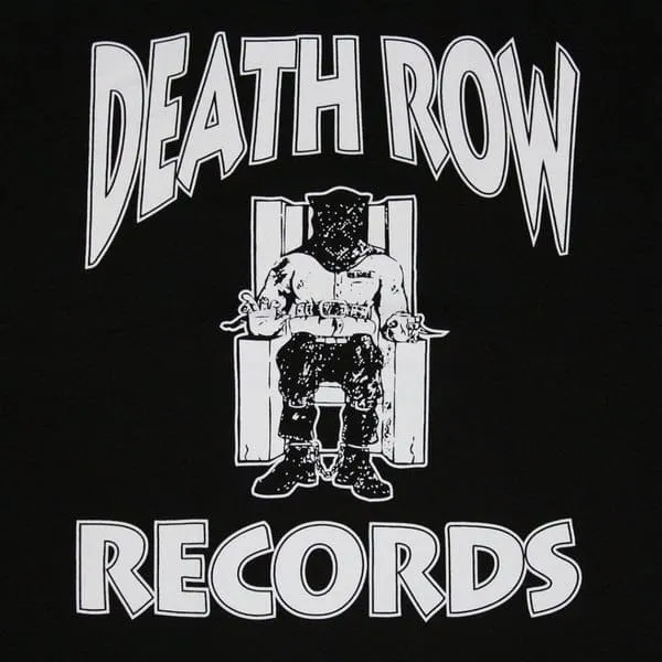 Death Row Records logo featuring a seated figure in chains with bold typography, representing a historic hip-hop record label