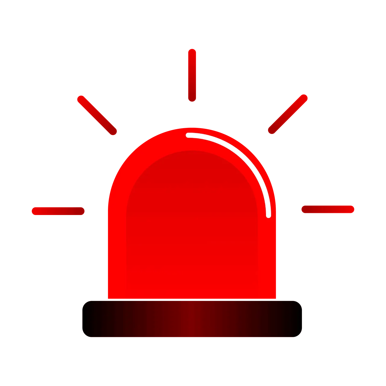 Warning siren icon, emergency alert system, urgent notification, alarm or safety alert symbol on red background.