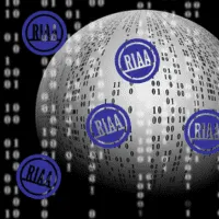 RIIAA digital copyright protection sphere showcasing binary code and digital security symbols, emphasizing copyright manageme