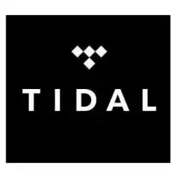 Tidal logo on black background, representing a premium music streaming service with high-fidelity sound.