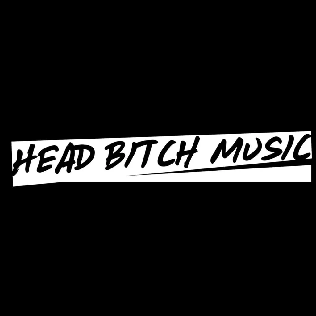 Head bitch music logo, bold black and white text, music branding, edgy music graphic design, alternative music logo, artists,