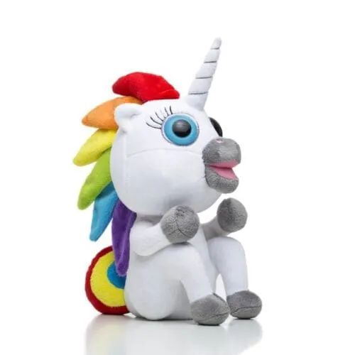 Colorful plush unicorn toy with rainbow mane and horn, cute and whimsical, perfect for children’s toys, gifts, or nursery dec