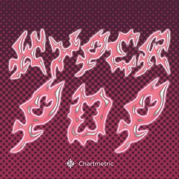Neon-style graffiti art with pink and white glowing lettering on a dotted red background, promoting Hypebot's music industry