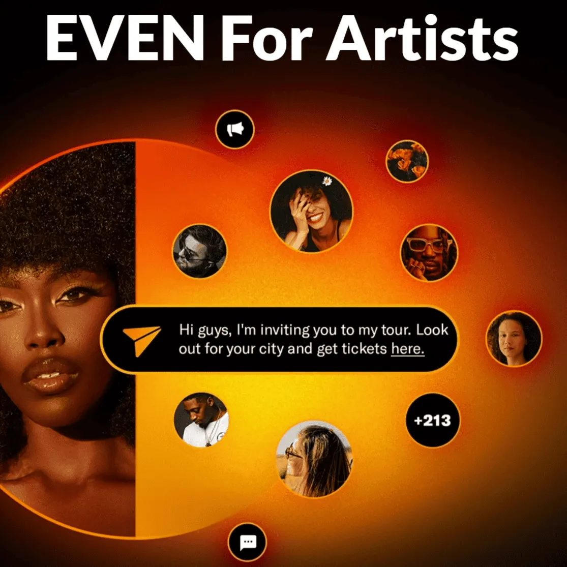 Leads to a colorful promotional image for Hypebot's artist tour invitation featuring diverse artists, social media icons, and