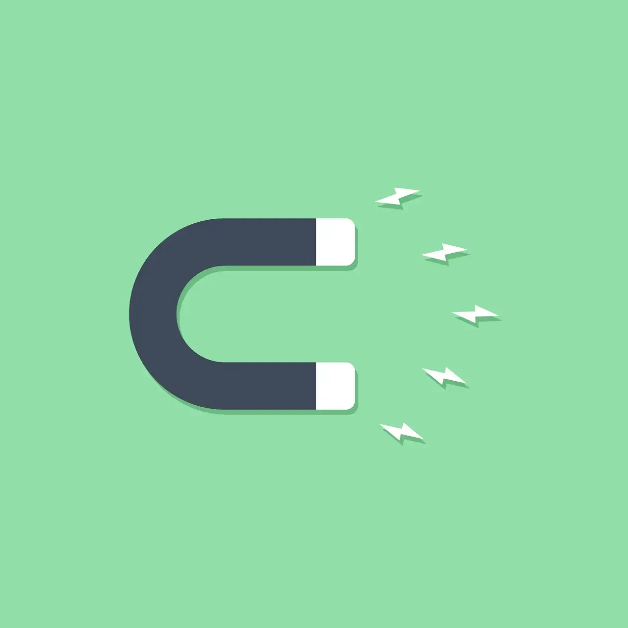 Magnet attracting digital signals, representing marketing strategies or data transfer, with a green background. Suitable for