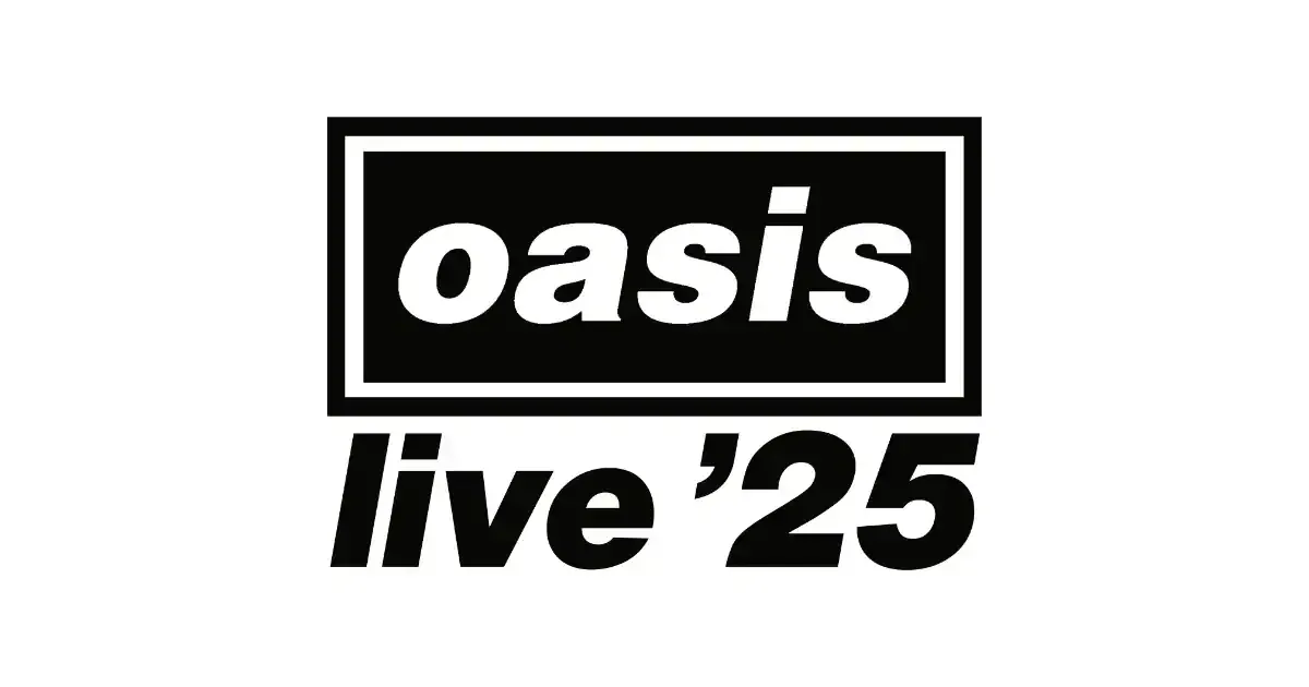 Oasis live 2025 concert promotional logo, black and white music event branding for Oasis music performance, iconic concert po
