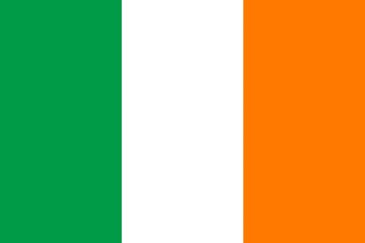 Ireland flag, green white orange tricolor, symbol of Irish national identity, used for cultural events and sports teams, vibr