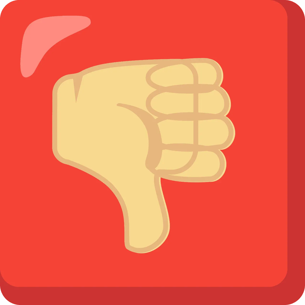Thumbs down icon, flat design illustration representing disapproval or negative feedback, with a red background and beige han