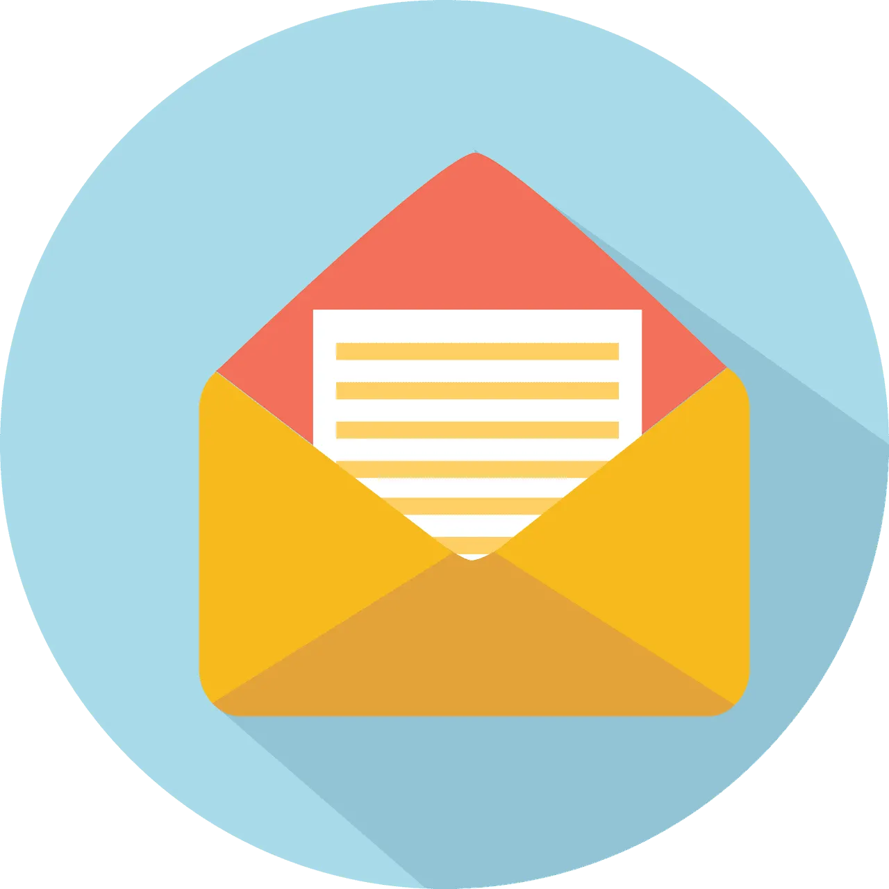 Email marketing icon with an open envelope and letter, symbolizing digital communication and outreach strategies for music in