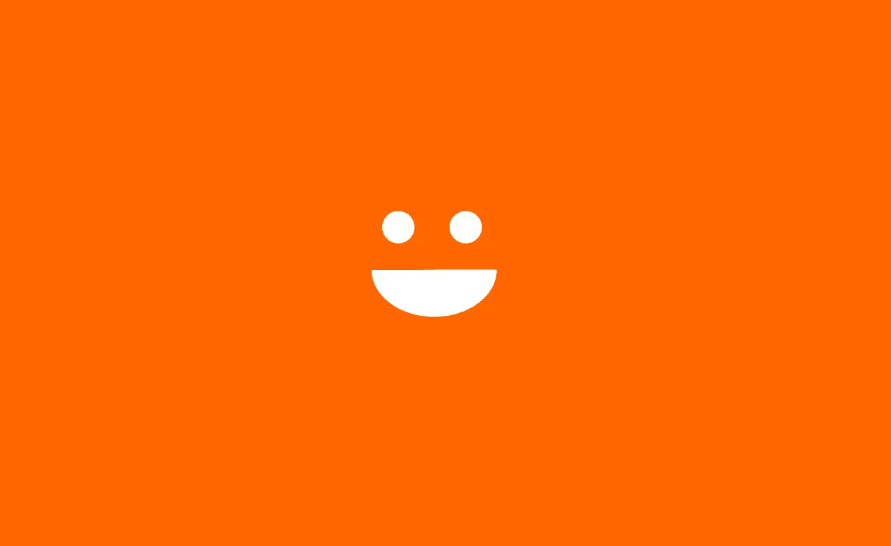 Happy face with orange background, digital illustration representing positive music industry, vibrant emoji for social media,