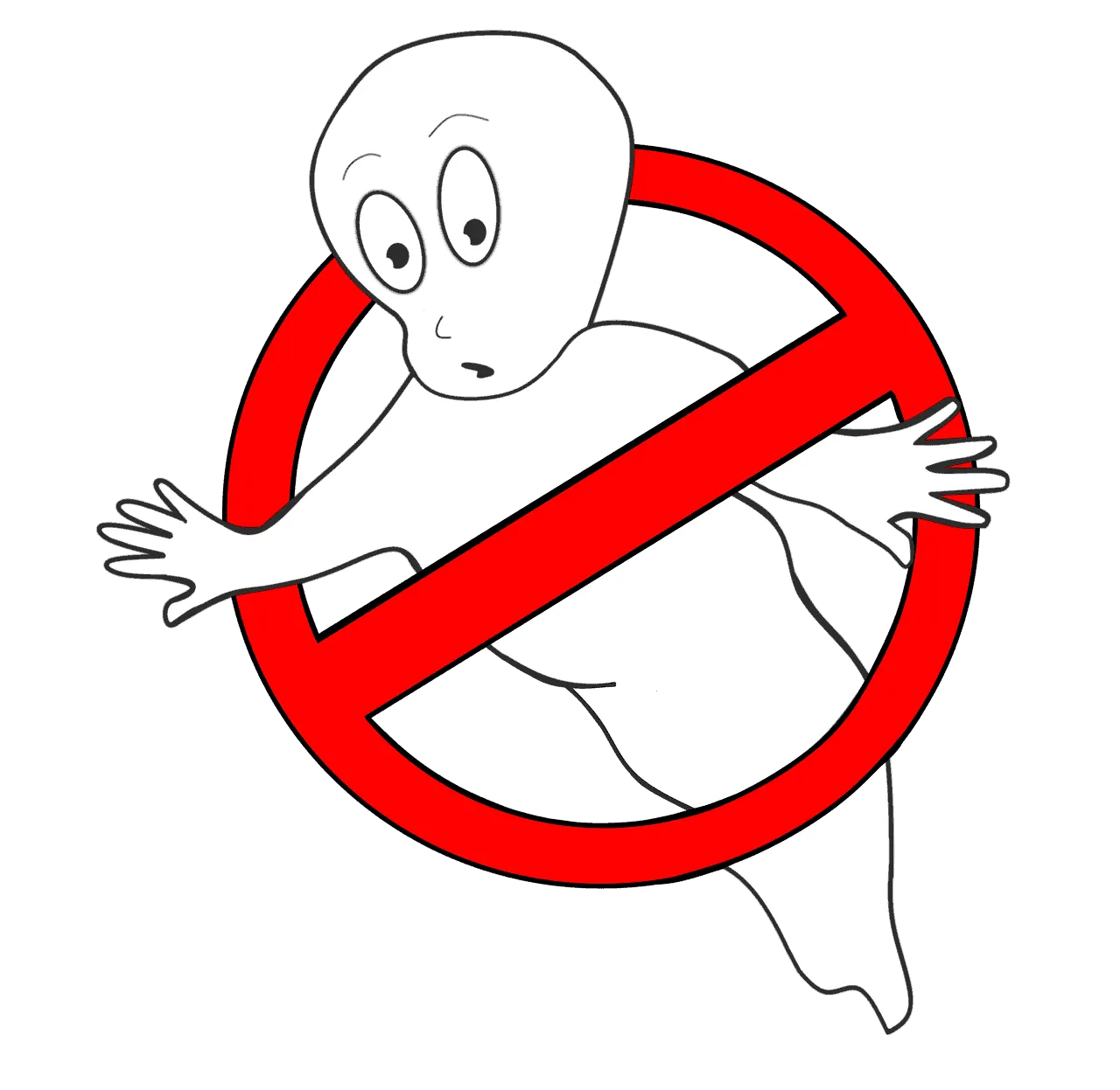 No entry sign over cartoon character with wide eyes, illustrating prohibition or restriction concept.