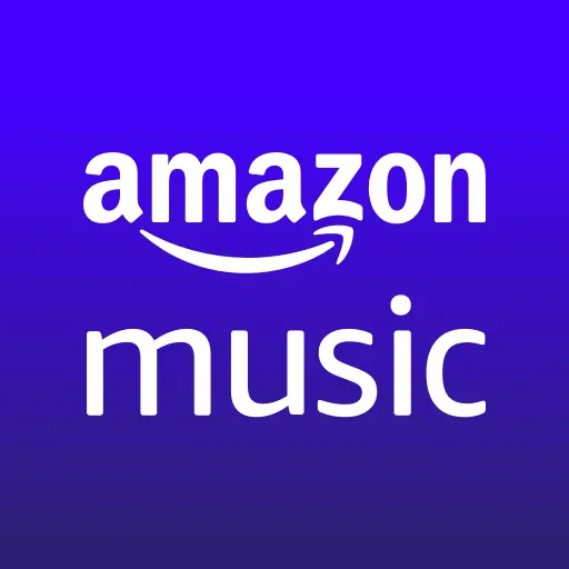 Amazon music logo on a vibrant blue background, streaming music service icon, digital music streaming platform, online music