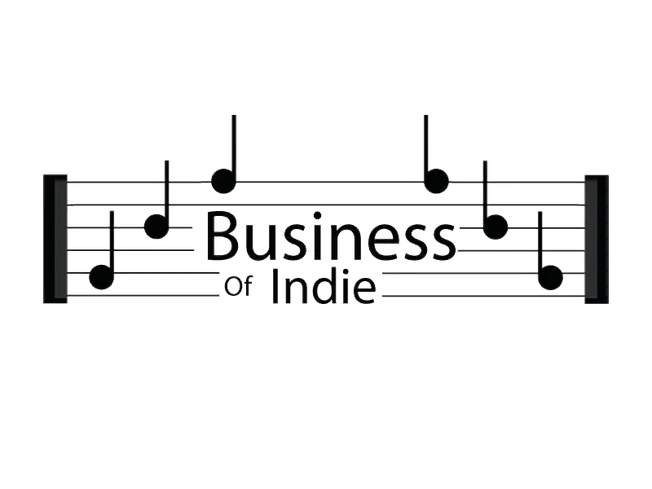 Festive indie music theme with musical notes and "Business of Indie" text for music industry branding.