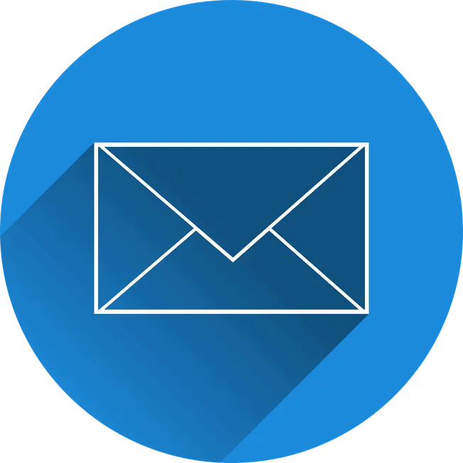 Email icon illustration on a blue background, representing digital communication and online marketing strategies associated w