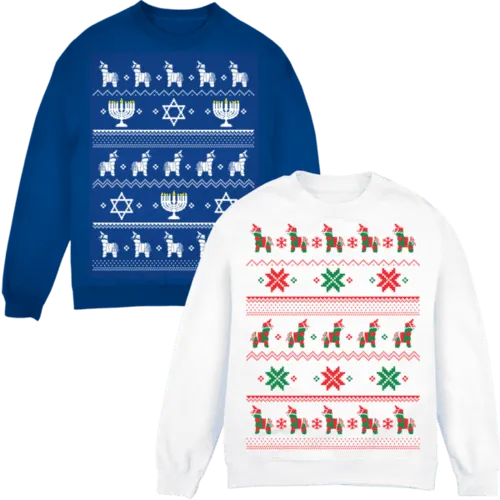 Festive Christmas sweaters with holiday motifs, Hanukkah symbols, and seasonal patterns for winter celebrations and holiday a