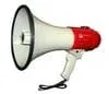 Megaphone with red and white design for event promotion and public announcements.