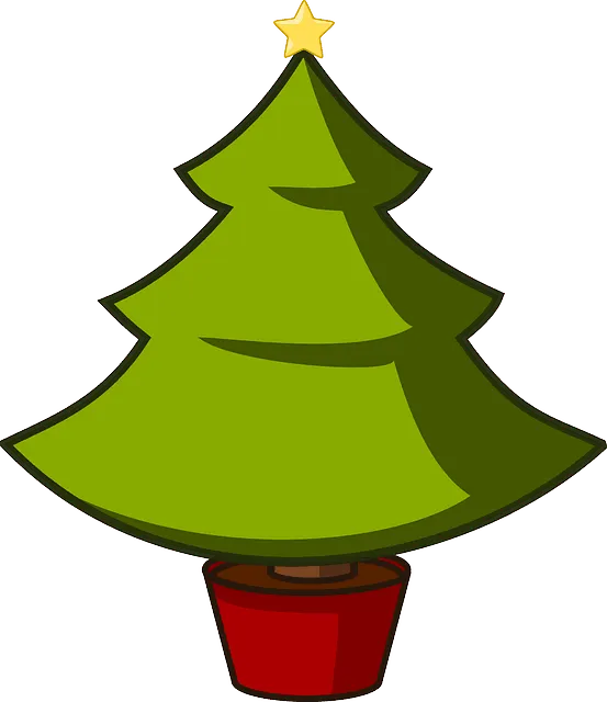 Green Christmas tree in a pot, festive holiday decoration, seasonal evergreen tree for Christmas celebrations, Hypebot graphi
