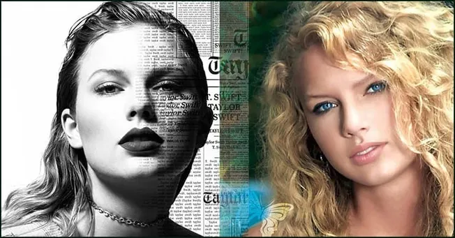 A young woman with wavy blonde hair and blue eyes, combining digital art and photography, representing modern digital media a