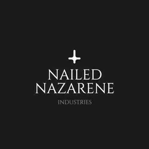Minimalist black and white logo for Nailed Nazarene Industries, featuring an airplane icon above the company name, representi