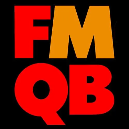FMQB logo featuring bold red and gold lettering on a black background, representing a leading platform for radio and music in