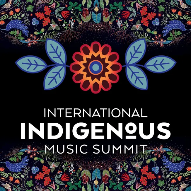 Colorful indigenous art design promoting the International Indigenous Music Summit event.