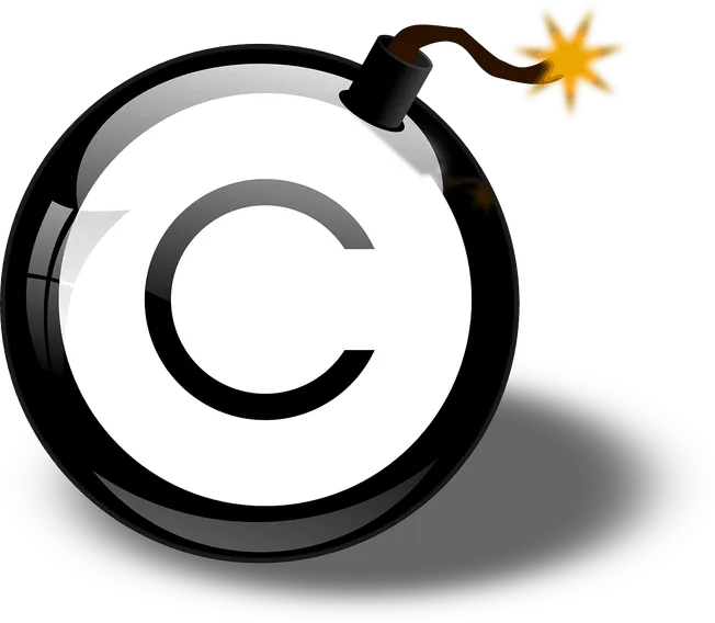 Grenade with copyright symbol replacing the fuse, cartoon-style illustration emphasizing music copyright protection and licen