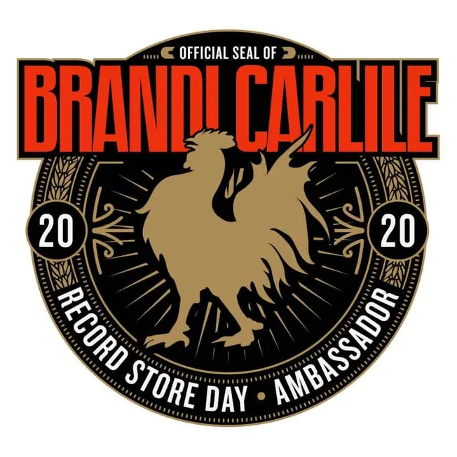 Official seal commemorating Brandi Carlile's 20th Record Store Day Ambassador role with a lion graphic and bold red and black