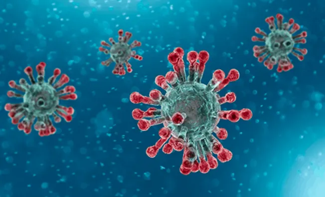 Virus particles illustration, coronavirus pandemic, microscopic view of COVID-19, infectious disease, biology, virology, heal