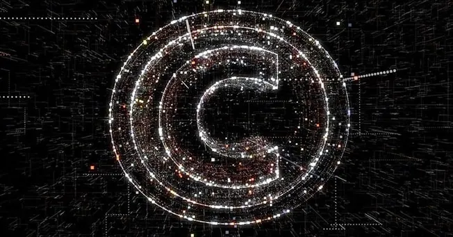 © Digital matrix with copyright symbol, representing digital rights, copyright protection, and intellectual property in the m