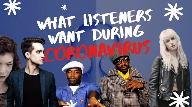 People wearing fashionable clothing and face masks, discussing how listeners want during the coronavirus pandemic, digital ma