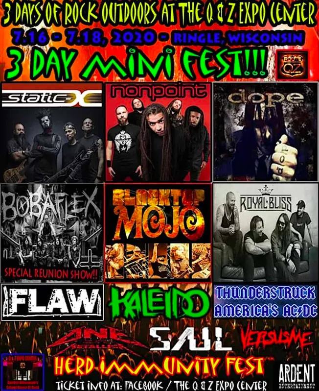 Glow rock band performing at outdoor music festival, vibrant concert scene, live guitar and drums, outdoor stage, rock music