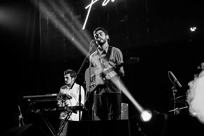 Blues, jazz, indie, live music performance, musicians on stage, singer with guitar, band at concert, music event, entertainme