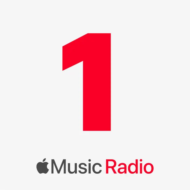 1. large red number 1 with Apple Music Radio logo on light gray background.