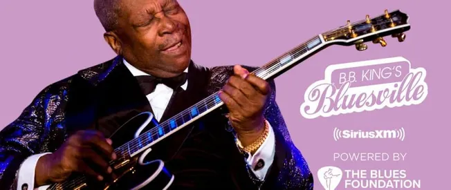 Soulful jazz musician playing guitar at B.B. King's Bluesville, SiriusXM, highlighting blues music and iconic live performanc