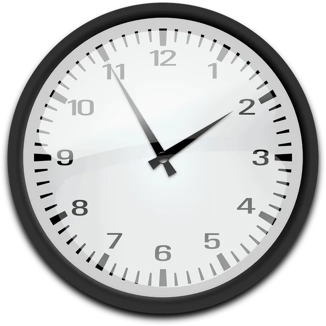 Pastel color clock showing time close to 2:53, with black frame and white face, on a black background, symbolizing time manag