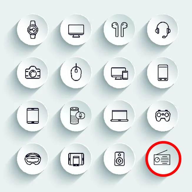 Wireless radio icon on network spectrum chart, digital media, communication technology, radio broadcasting, media analysis, H