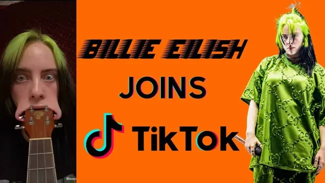 Green-haired musician with guitar on a dark background, promoting TikTok collaborations, alternative music artist, digital co