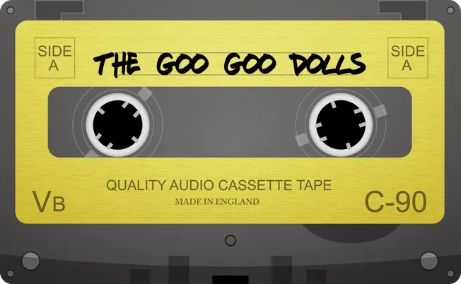 Cassette tape labeled "The Goo Goo Dolls" side A, music recording, vintage analog cassette, music industry, audio recording e