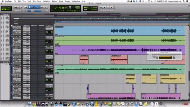 Acoustic music production studio digital audio workstation, professional multi-track recording software, music mixing and edi