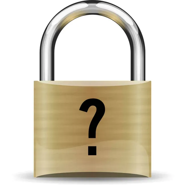 Locks with a question mark on a beige band, concept of security or mystery, digital illustration, modern security icon, place