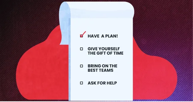 - Checklist with motivational goals for productivity and teamwork, featuring a red and blue abstract background, emphasizing