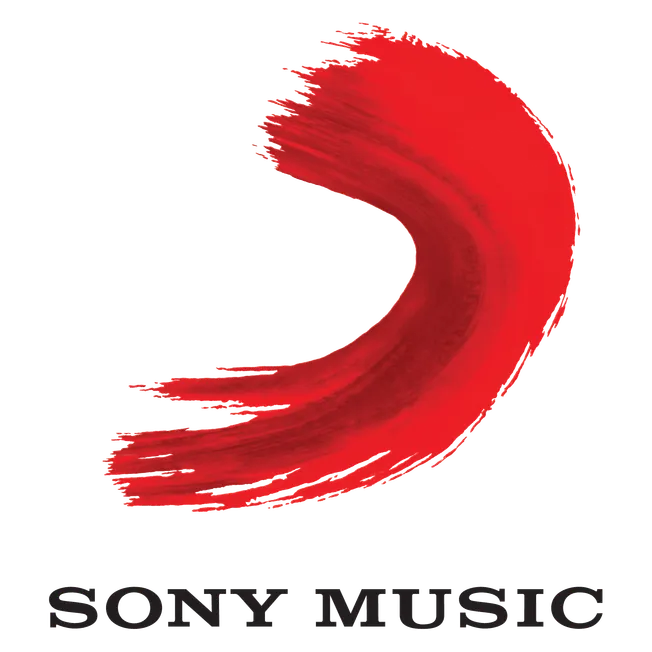 Red Sony Music logo with brushstroke design and black text, representing the global music company.