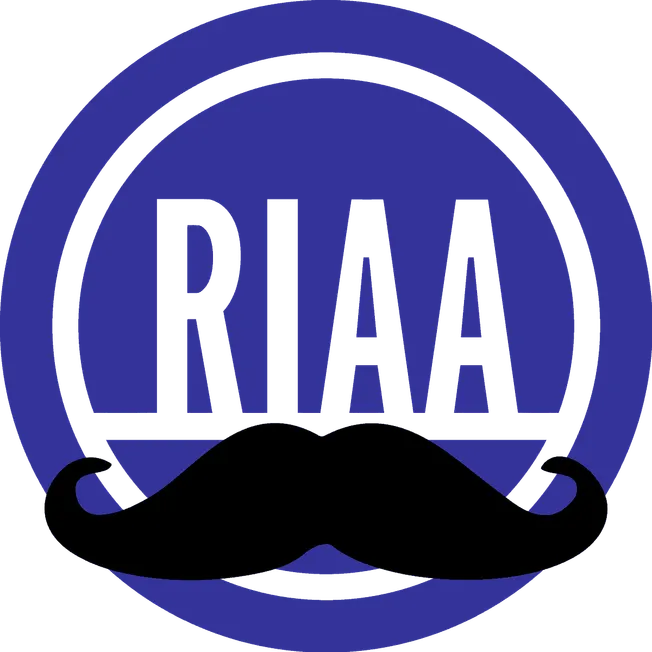 Rivard logo with a black mustache graphic and circular background in dark blue, representing branding and creative design for
