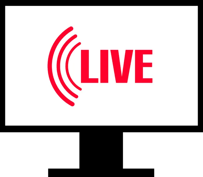 Live broadcast icon representing online streaming or live event coverage for music, entertainment, or digital media platforms