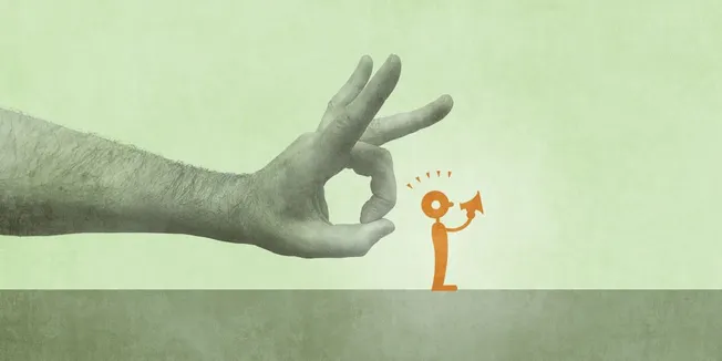 Innovative hand gesture forming an "OK" sign with an illustrated character giving an upward arrow, symbolizing success and po