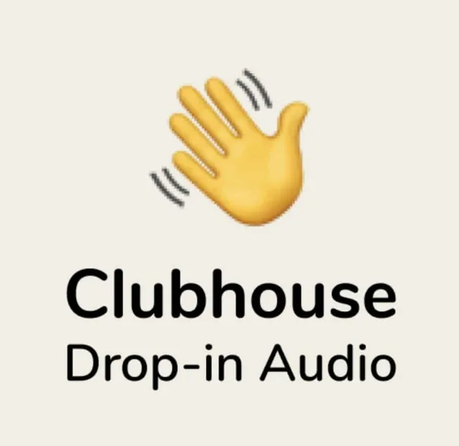 Hand waving emoji representing social audio app Clubhouse, popular for live discussions and audio content streaming.