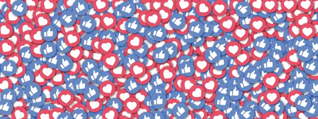 LIKE button and heart social media icons representing social engagement and digital marketing on Hypebot website.